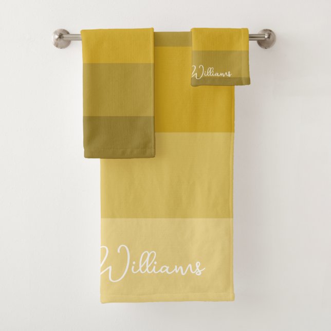 LUXURY WARM YELLOW GOLD FARBE STRIPE LINE PATTERN BADHANDTUCH SET (Insitu)
