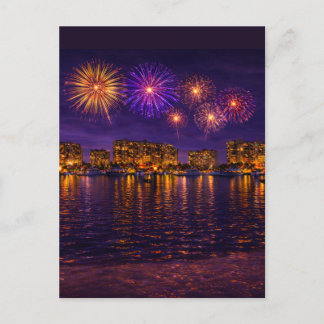 Luxury Waterfront Fireworks Night Canvas Wall Art  Postkarte