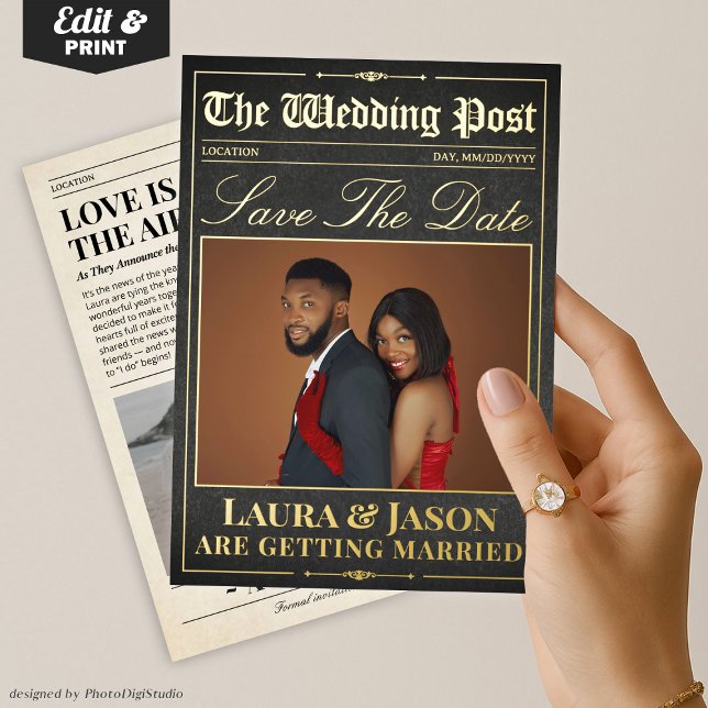 Luxury Wedding Newspaper Save the Date Foil Invita Folieneinladung (Luxury Wedding Newspaper Save The Date Foil Invita Foil Invitation)