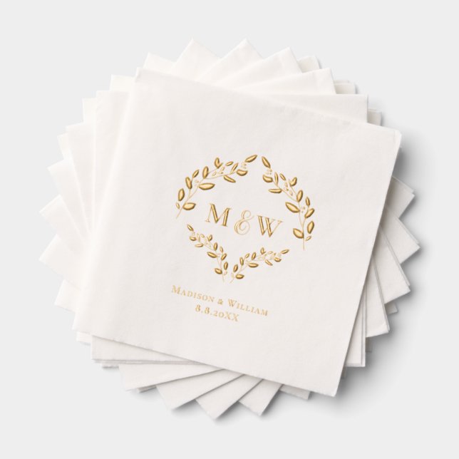 Luxury Wedding Real Gold foil leaf Monogram Crest Servietten Mit Folie (Insitu (Gestapelt))