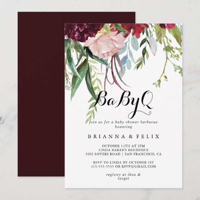 Luxury Whimsical Boho BabyQ Baby Shower Barbecue Einladung (Vorne/Hinten)