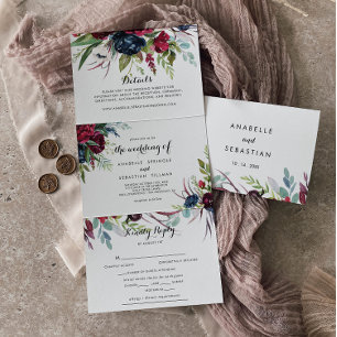 Luxury Whimsical Boho Floral Wedding Dreifach Gefaltete Einladung