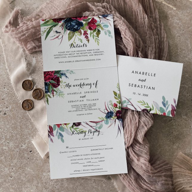 Luxury Whimsical Boho Floral Wedding Dreifach Gefaltete Einladung (Von Creator hochgeladen)