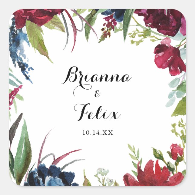 Luxury Whimsical Boho Floral Wedding Umschlag Aufk Quadratischer Aufkleber (Vorderseite)