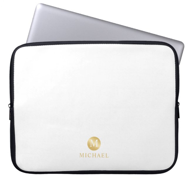 Luxury White and Gold Personalized Monogram Laptopschutzhülle (Vorderseite)