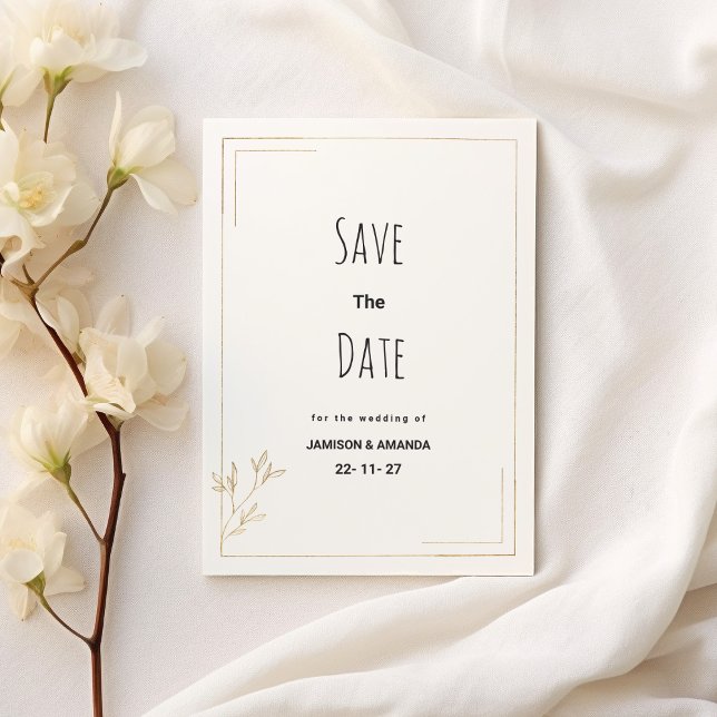 Luxury white gold geometric floral Save The Date Einladung (Luxury white gold geometric floral Save The Date )