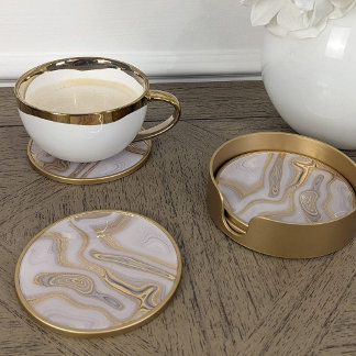 Luxury White & Gold Marble Coaster – Elegant Aesth Getränkeuntersetzer