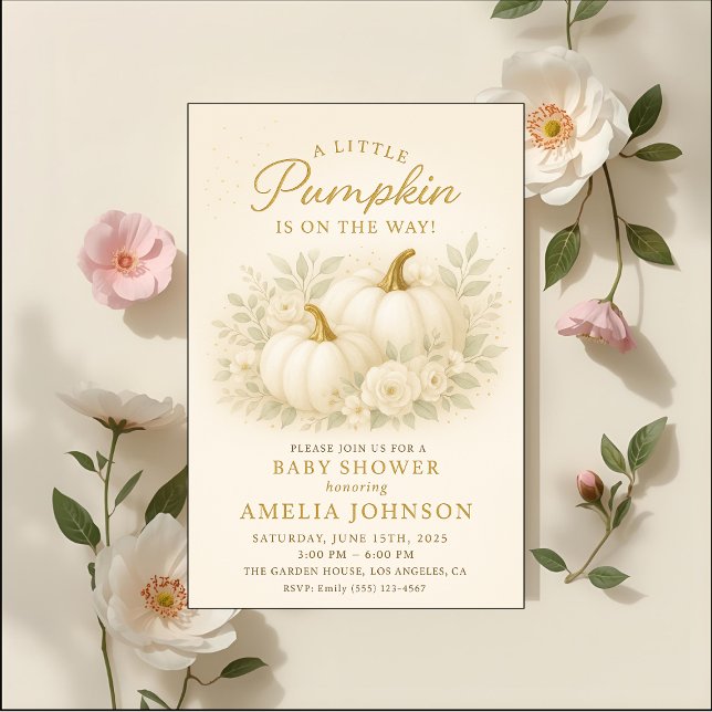 Luxury White & Gold Pumpkin Baby Shower Invitation Einladung (Von Creator hochgeladen)