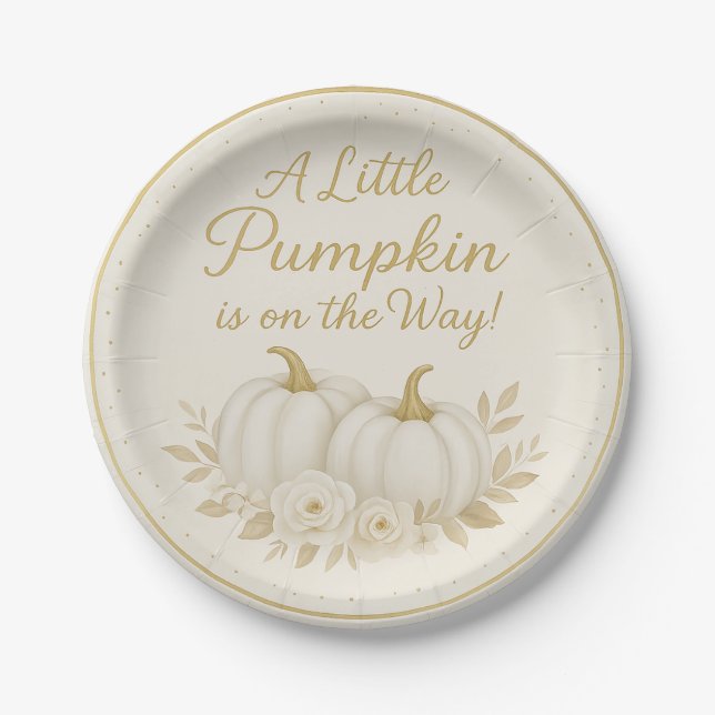 Luxury White & Gold Pumpkin Baby Shower Paper Plat Pappteller (Vorderseite)