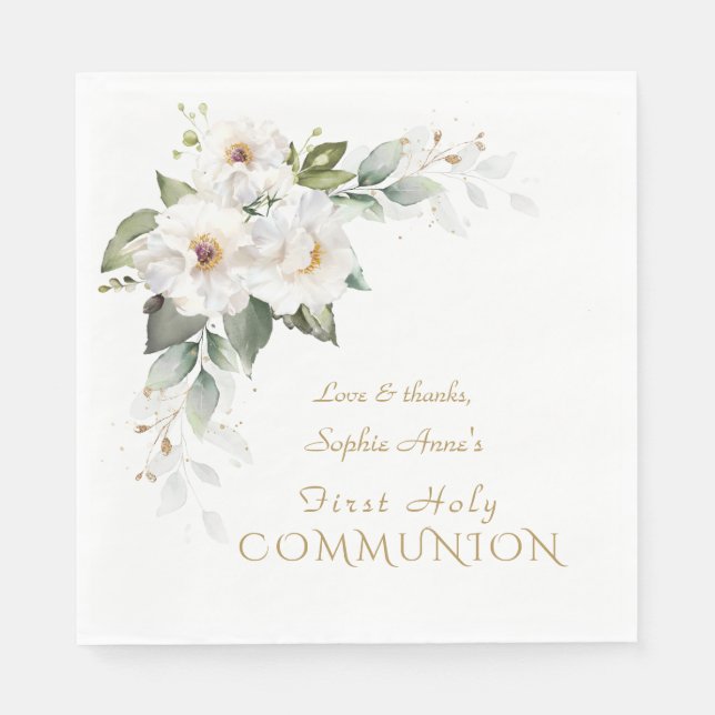 Luxury White Wild Rose Erste Heilige Kommune Serviette (Vorderseite)