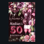 Luxury Wine Magenta 50th Birthday Welcome Sign Poster<br><div class="desc">Luxus Magenta Wein Erwachsene Geburtstag Design. Die passenden Produkte finden Sie in der Magenta Wein Adult Birthday Kollektion.</div>