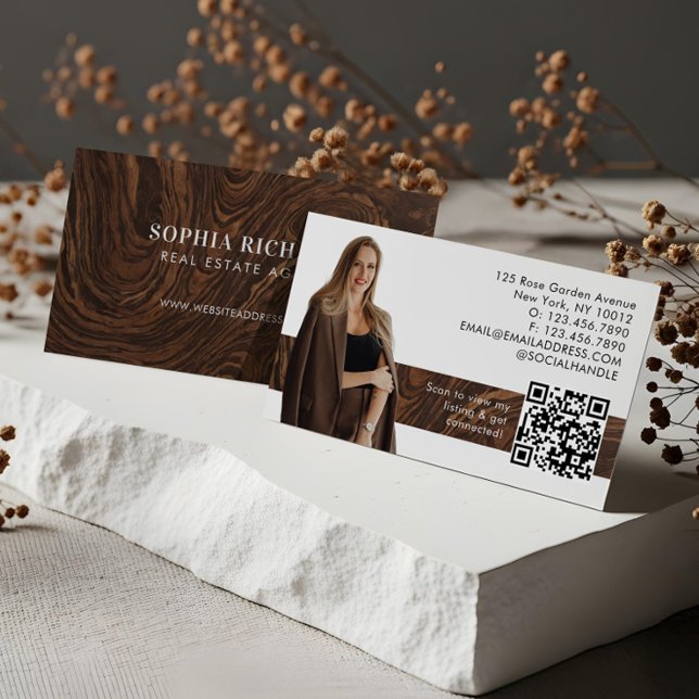 Luxury Woodgrain Professional Real Estate Photo Visitenkarte (Luxury Woodgrain Professional Real Estate Photo Business Card)