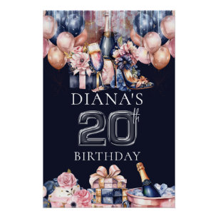 Luxus 20. Geburtstag Personalisiert Champagner Hee Poster