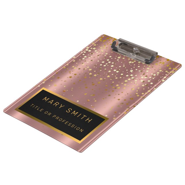 Luxus 2in1 Glitzer Gold Pink Star Business Card & Klemmbrett (Schrägansicht)