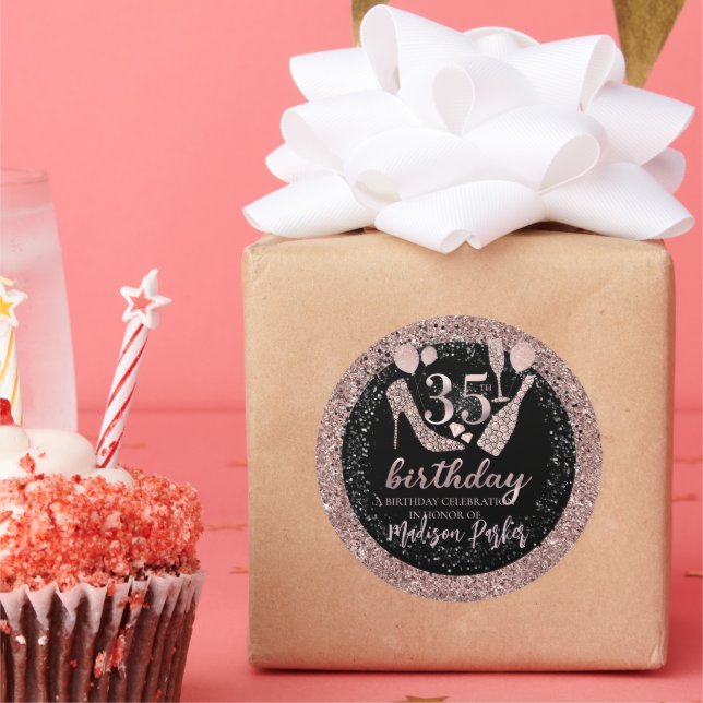 Luxus 35. Geburtstag Glitzer Personalisiert Runder Aufkleber (Party)
