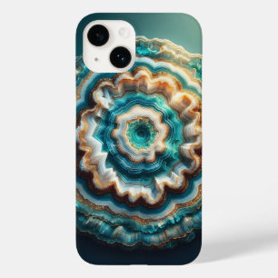 Luxus 3D-Geode geschnittene Achat-Teal und Gold-Dr Case-Mate iPhone 14 Hülle