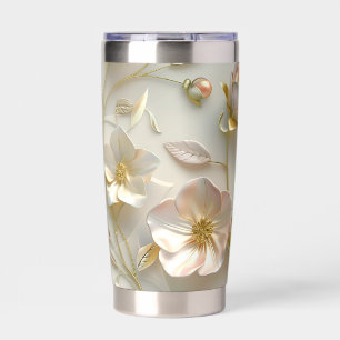 Luxus-3D-geprägter floraler Goldfolien-eleganter Thermobecher
