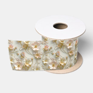 Luxus-3D-geprägtes Blumen-Goldfolien-elegantes Ges Satinband