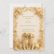 Luxus 3D Gold Golden Retriever Hochzeits-Einladung