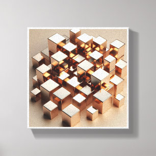 Luxus-3D-Goldwürfel-Kunst - Moderne geometrische A Leinwanddruck