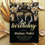 Luxus 50. Geburtstag Black Gold Ballon Glitzer Einladung<br><div class="desc">Luxus Birthday Black Gold Balloon Glitzer Design. Matching Produkte finden Sie in der Luxury Black Gold Balloon Adult Birthday Kollektion.</div>