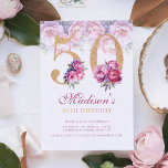 Luxus 50. Geburtstag Floral Pink Gold Glitzer Einladung<br><div class="desc">Luxus 50. Geburtstag Floral Pink Gold Glitzer Einladung. Einfach zu personalisieren. Matching Produkte finden Sie in der Luxury Adult Peonies Birthday Collection.</div>