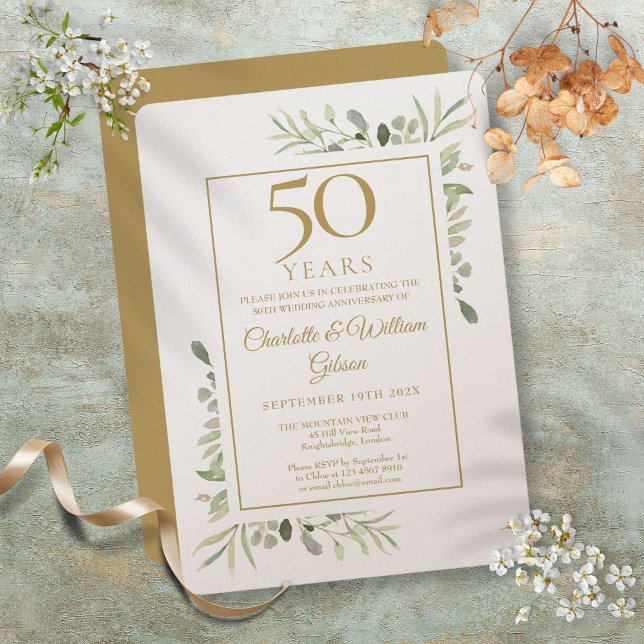 Luxus 50. Goldene Hochzeit Jubiläumsgrün Einladung (Luxury 50th Golden Wedding Anniversary Greenery Invitation)
