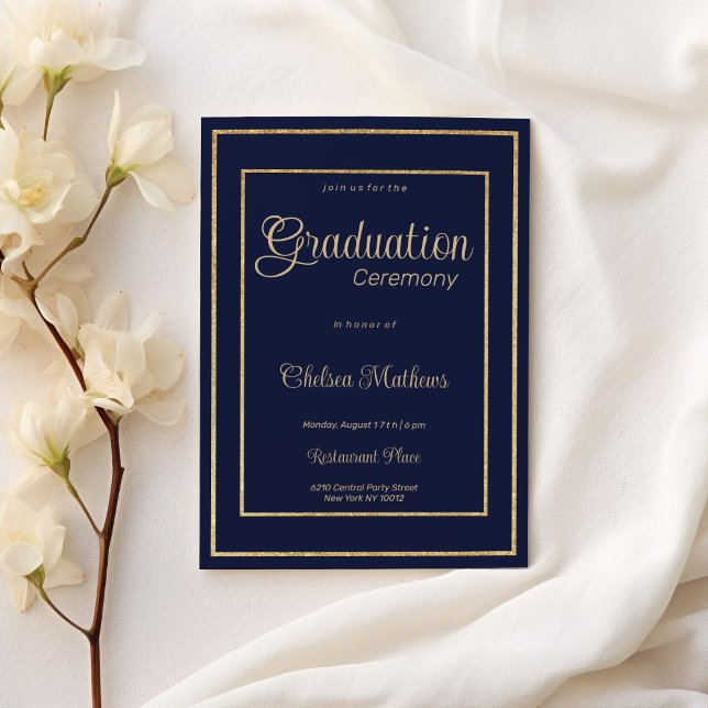 Luxus-Abschluss-Zeremonie für Navy-Blue-Glitzer Einladung (Navy blue gold glitter luxury Graduation Ceremony )