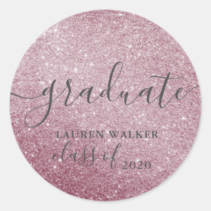Luxus-Absolventen-Rosen-Glitter-Monogramm-Aufklebe Runder Aufkleber