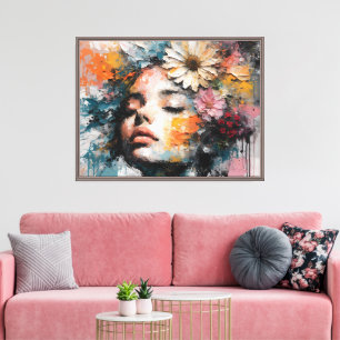 Luxus-Abstraktes-Blumen-Frauen-Porträt-Wandkunst Leinwanddruck