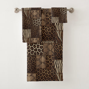 Luxus-African-Tierdruck   Braun Faux Glitter  Badhandtuch Set