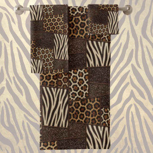 Luxus-African-Tierdruck   Braun Faux Glitter  Badhandtuch Set