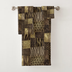 Luxus-African-Tierdruck   Dunkelbraun und Gold Badhandtuch Set