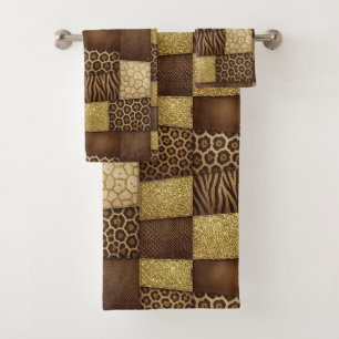 Luxus-African-Tierdruck   Dunkelbraun und Gold Badhandtuch Set