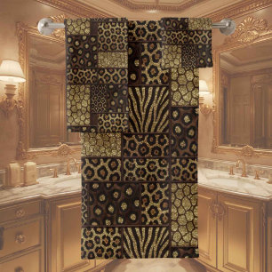 Luxus-African-Tierdruck   Dunkelbraun und Gold Badhandtuch Set