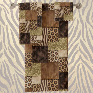 Luxus-African-Tierdruck   Dunkelbraun und Gold Badhandtuch Set