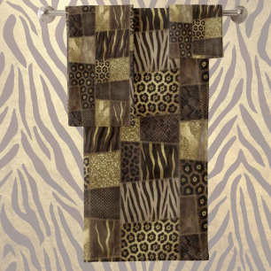 Luxus-African-Tierdruck   Dunkelbraun und Gold Badhandtuch Set