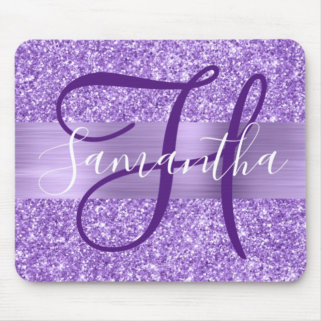 Luxus-Amethyst-Glitter personalisiertes Monogramm Mousepad (Vorne)