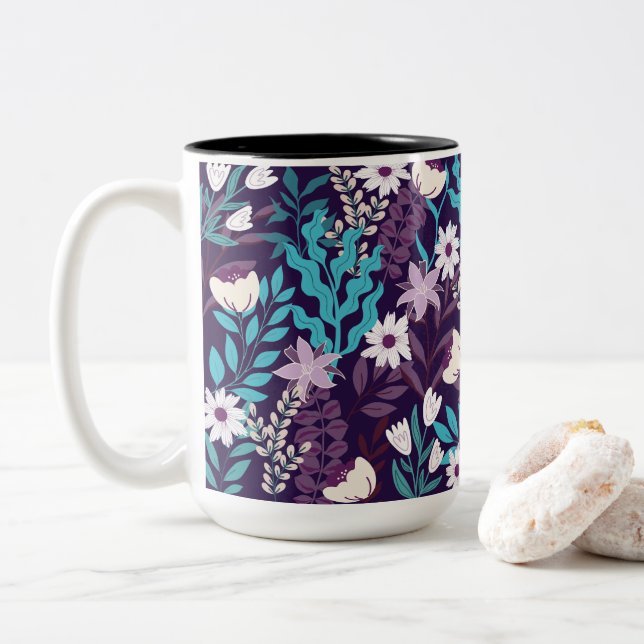 Luxus Aquamarin & Burgund Floral Zweifarbige Tasse (Mit Donut)