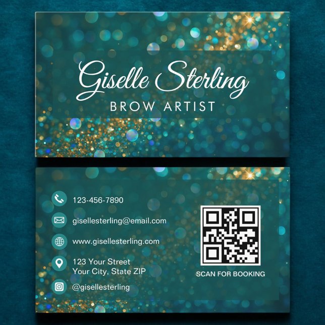 Luxus Aquamarin Gold Glitzer Brow Artist QR Code Visitenkarte (Von Creator hochgeladen)