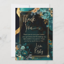 Luxus Aquamarin und Gold Floral Agate Quinceanera Dankeskarte