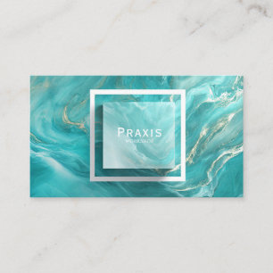 Luxus Aquamarin und Gold Marmor Liquid Abstrakt Visitenkarte
