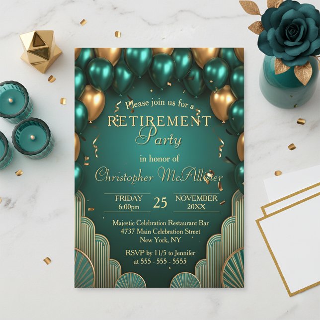 Luxus Aquamariner Goldballon Art Deco Pension Part Einladung (Von Creator hochgeladen)