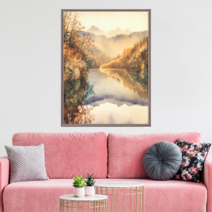Luxus-Aquarell Herbst Bergsee Leinwanddruck