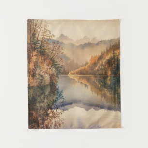 Luxus-Aquarell Herbst Bergsee Wandteppich