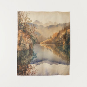 Luxus-Aquarell Herbst Bergsee Wandteppich