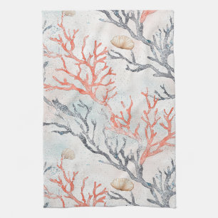 Luxus-Aquarell-Küstenkoralle & Ozeanwellen (3) Geschirrtuch
