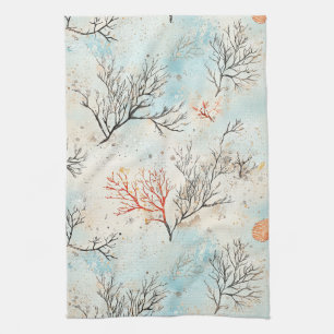 Luxus-Aquarell-Küstenkoralle & Ozeanwellen (4) Geschirrtuch
