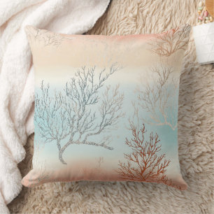 Luxus-Aquarell-Küstenkoralle & Ozeanwellen Kissen