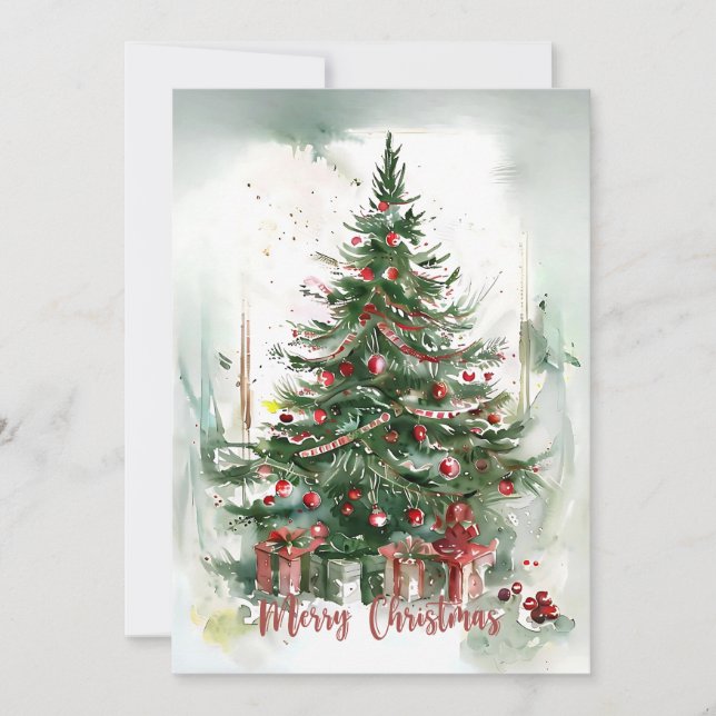 Luxus Aquarellwein Weihnachtsbaum Feiertagskarte (Vorderseite)